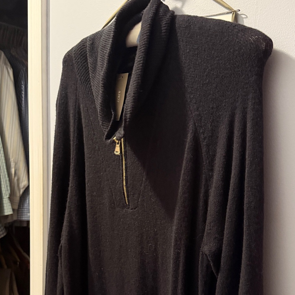 Black maxi sweater dress. Quarter zip turtleneck.